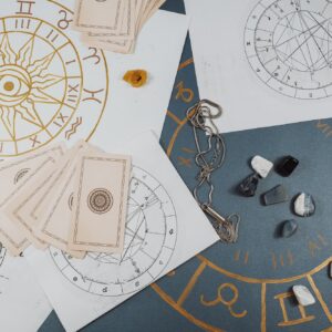 Astrology. Astrologer calculates natal chart and makes a forecast of fate.Tarot cards, Fortune